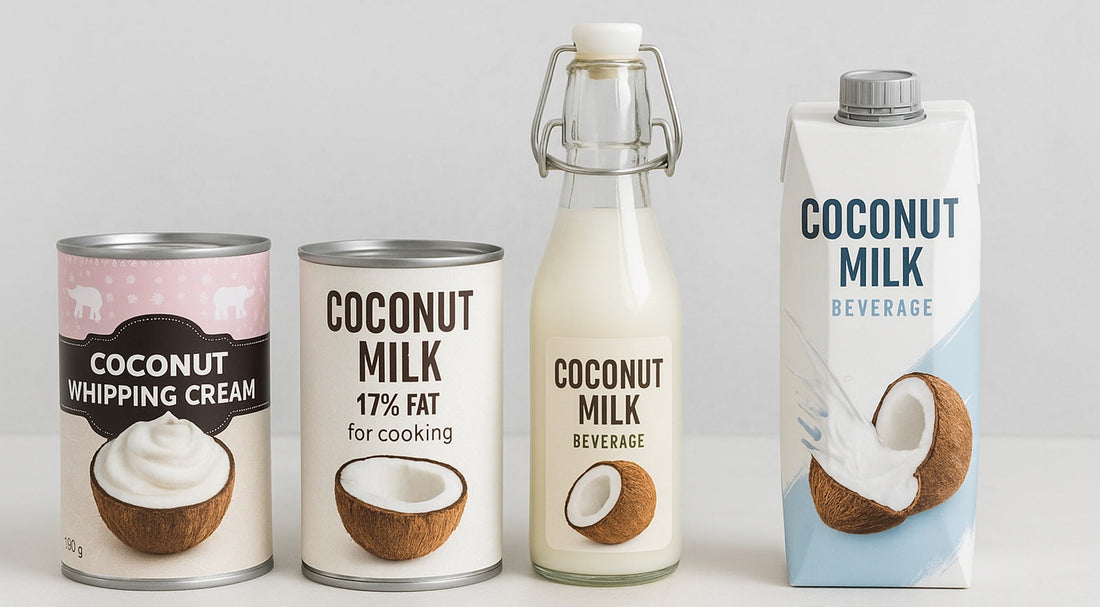 coconut milk products including beverage, cooking milk, and whipping cream 