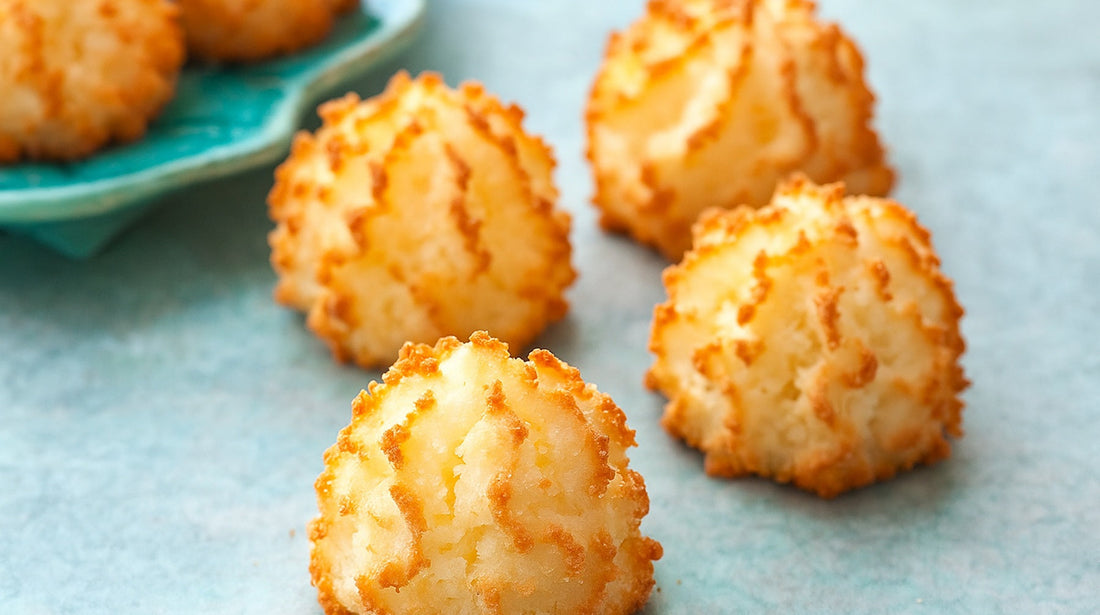 golden-brown desiccated coconut macaroons freshly baked