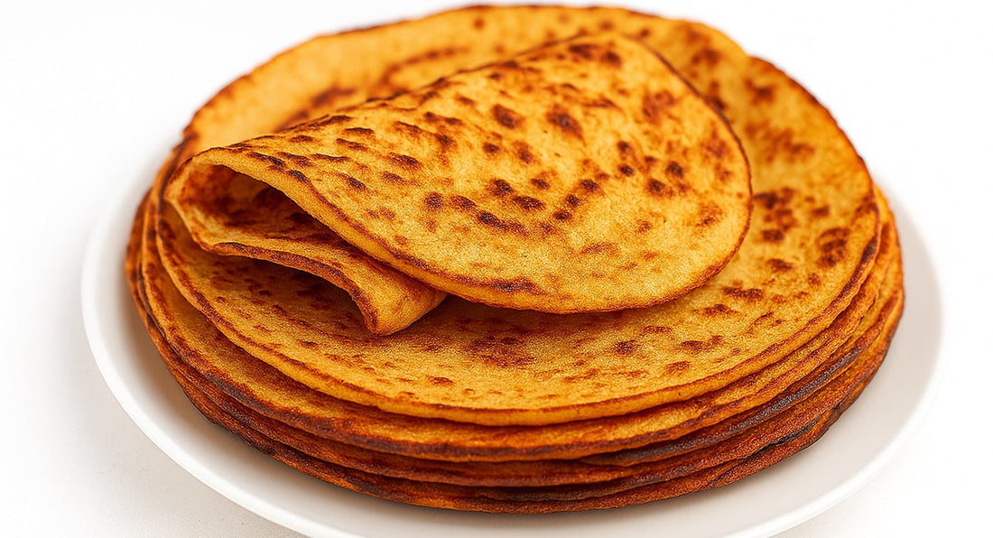  stack of golden-brown keto tortillas made with coconut flour